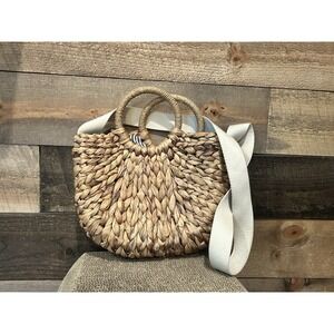 Gap Summer Boho Beach Woven Straw Bag w/ Crossbody Strap and Circular Handle